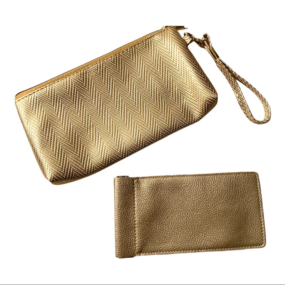 5/$25 NEW Gold Glimmer Retro Style Cosmetic Bag + Eyeglasses Case